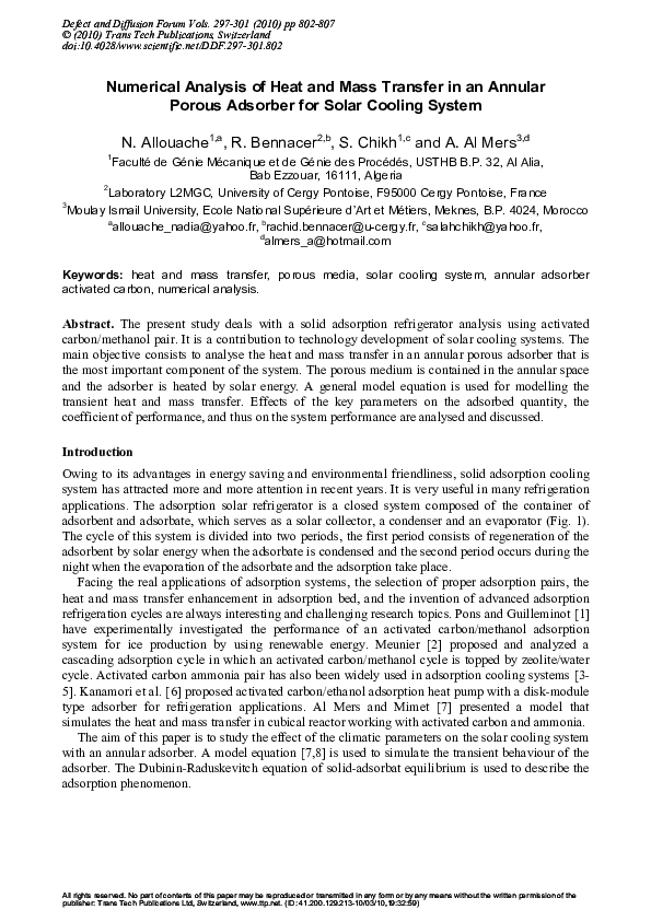 (PDF) Numerical Analysis of Heat and Mass Transfer in an Annular Porous ...