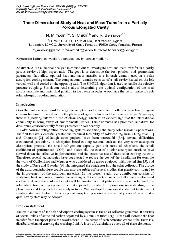 (PDF) Three-Dimensional Study of Heat and Mass Transfer in a Partially ...