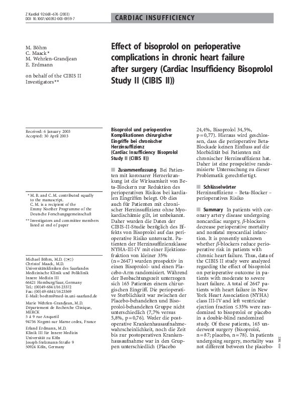 (PDF) Effect of bisoprolol on perioperative complications in chronic ...