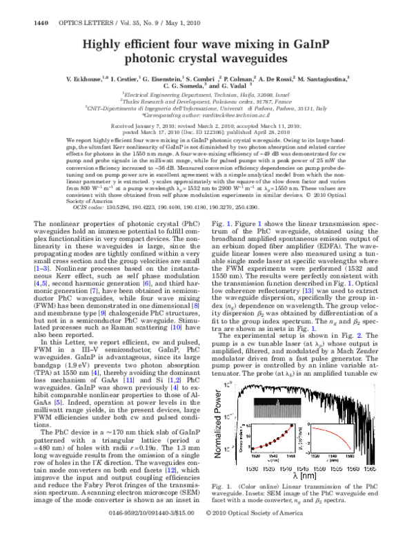 (PDF) Highly efficient four wave mixing in GaInP photonic crystal ...
