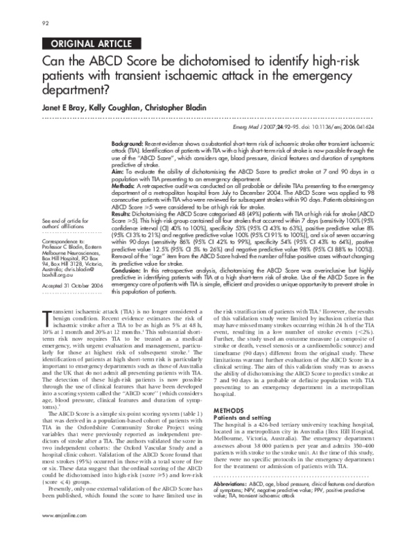 (PDF) Can the ABCD Score be dichotomised to identify high−risk patients ...