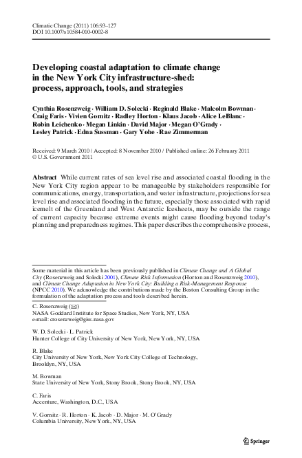 (PDF) Developing coastal adaptation to climate change in the New York ...