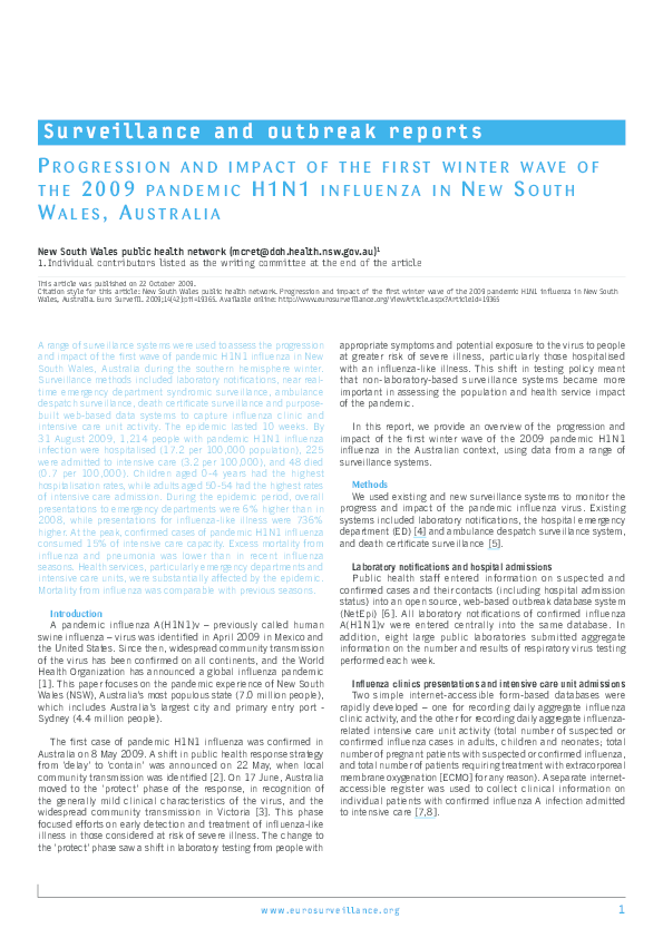 (PDF) Progression and impact of the first winter wave of the 2009 ...