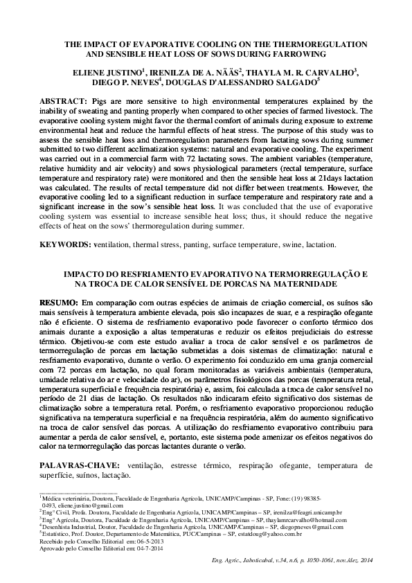 (PDF) The impact of evaporative cooling on the thermoregulation and