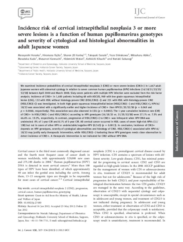 (PDF) Incidence risk of cervical intraepithelial neoplasia 3 or more ...