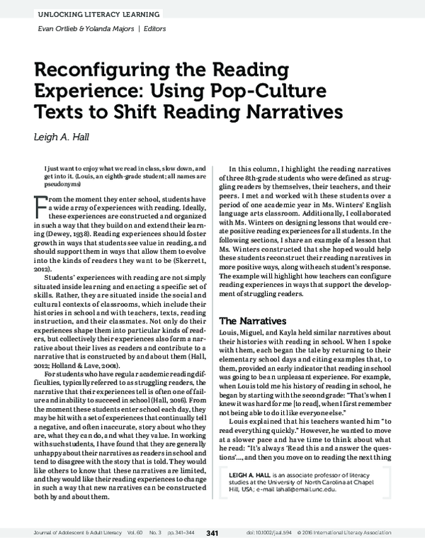 (PDF) Reconfiguring the Reading Experience: Using Pop-Culture Texts to ...