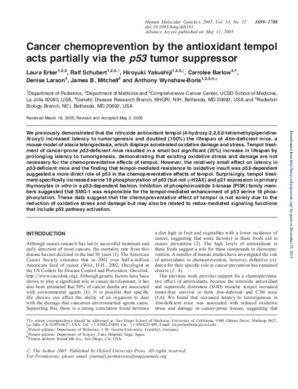 (PDF) Cancer chemoprevention by the antioxidant tempol acts partially via the p53 tumor