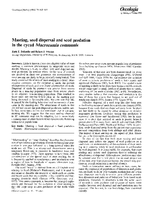 (PDF) Masting, seed dispersal and seed predation in the cycad ...