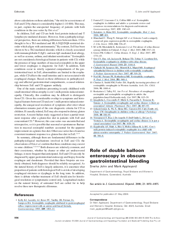 (PDF) Role of double balloon enteroscopy in obscure gastrointestinal ...