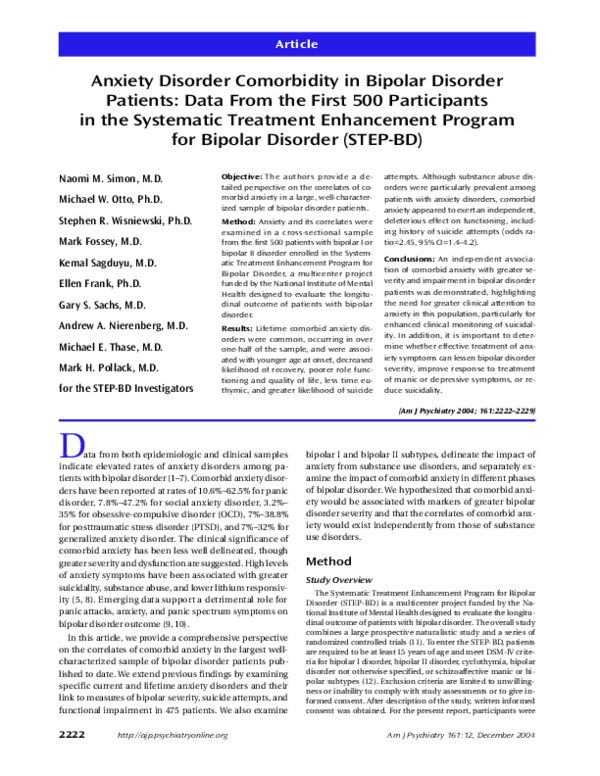 (PDF) Anxiety Disorder Comorbidity in Bipolar Disorder Patients: Data ...