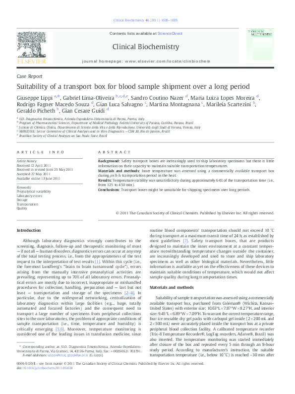 (PDF) Suitability of a transport box for blood sample shipment over a