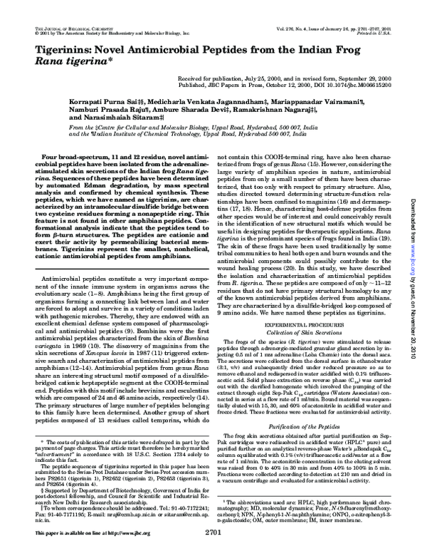 (PDF) Tigerinins: Novel Antimicrobial Peptides from the Indian Frog ...