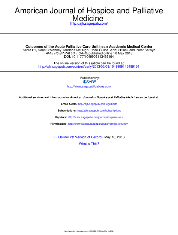 (PDF) Outcomes of the Acute Palliative Care Unit in an Academic Medical ...
