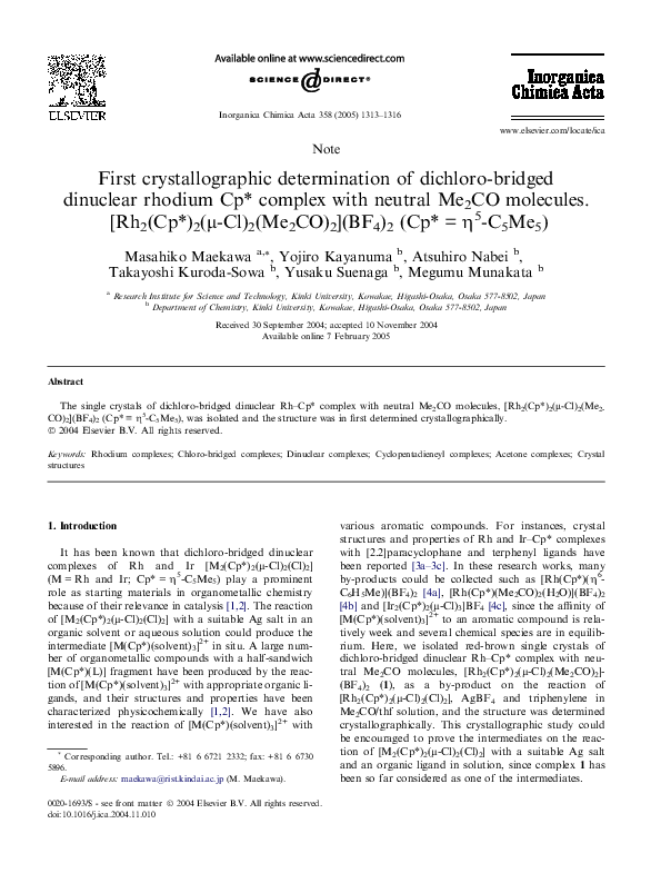 (PDF) First crystallographic determination of dichloro-bridged ...