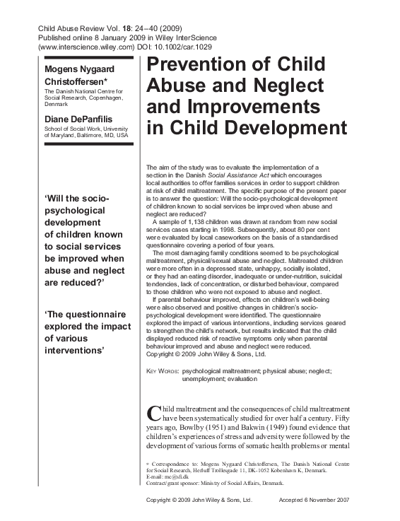 (PDF) Prevention of child abuse and neglect and improvements in child ...