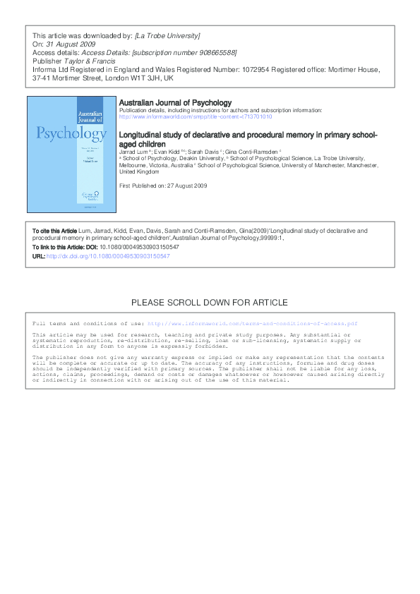 (PDF) Longitudinal study of declarative and procedural memory in ...