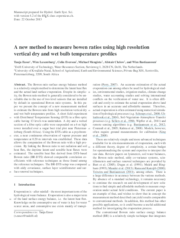 (PDF) A new method to measure Bowen ratios using highresolution