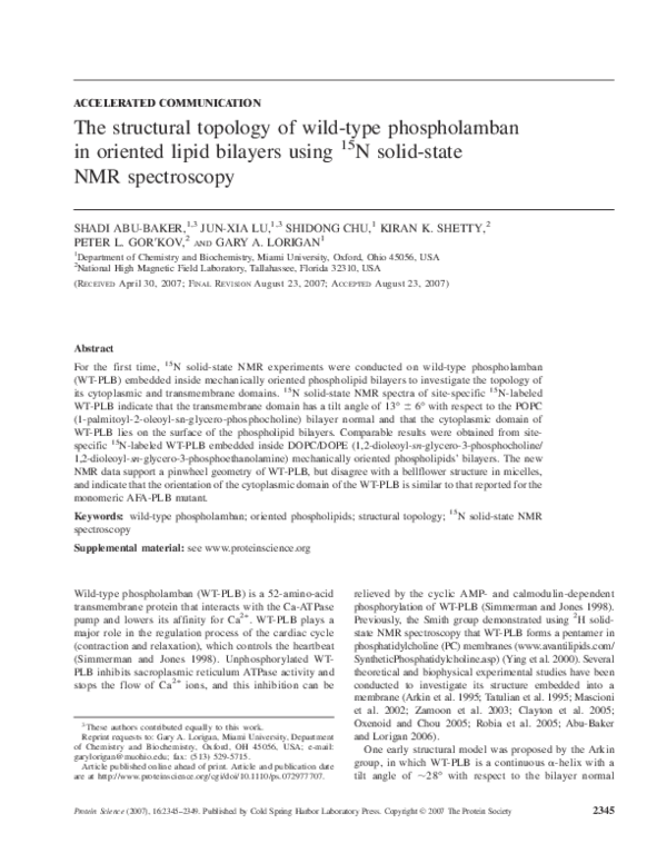 (PDF) The structural topology of wild-type phospholamban in oriented ...