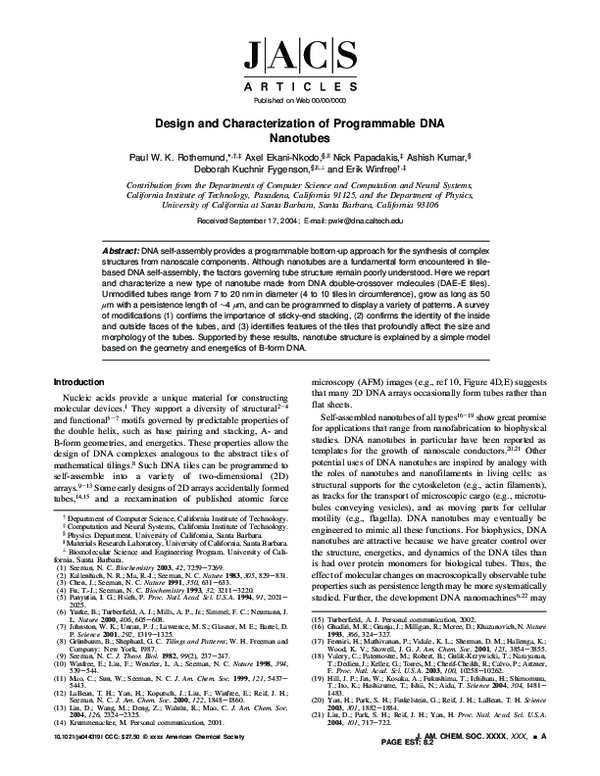 (PDF) Design and Characterization of Programmable DNA Nanotubes