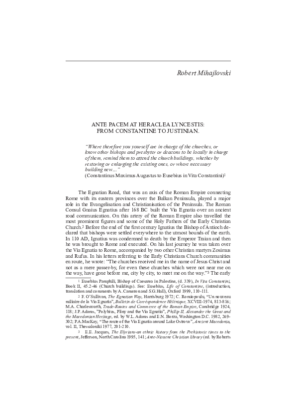 ANTE PACEM AT HERACLEA LYNCESТIS: FROM CONSTANTINE TO JUSTINIAN