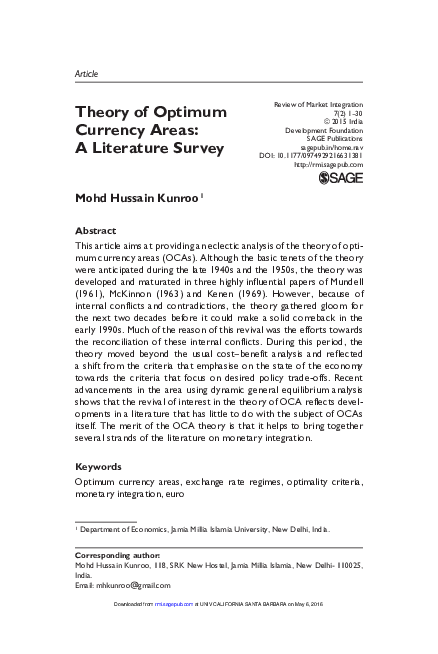 (PDF) Theory of Optimum Currency Areas: A Literature Survey