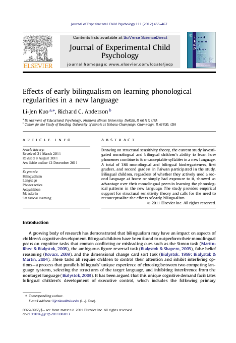 (PDF) Effects of early bilingualism on learning phonological ...