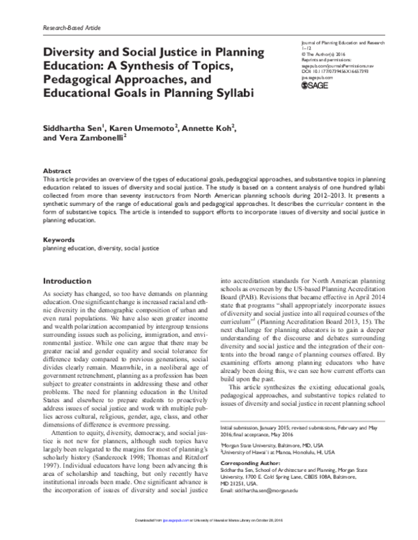 (PDF) Diversity and Social Justice in Planning Education: A Synthesis ...