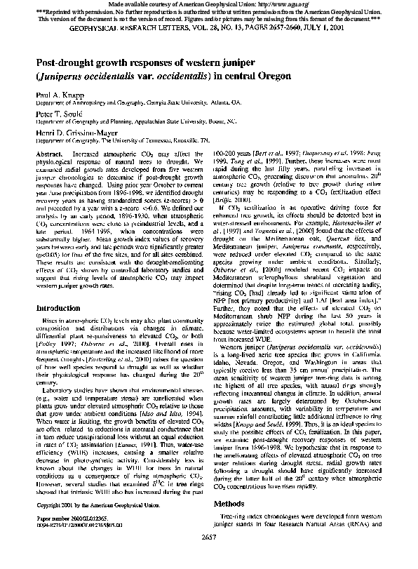 (PDF) Post‐drought growth responses of western Juniper ( Juniperus