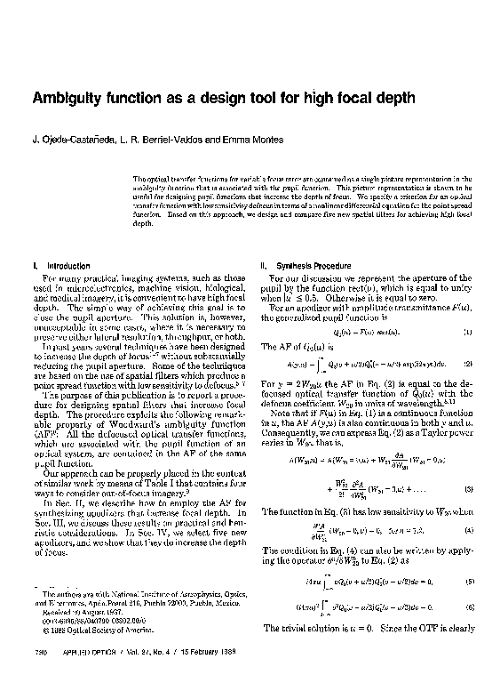 (PDF) Ambiguity function as a design tool for high focal depth