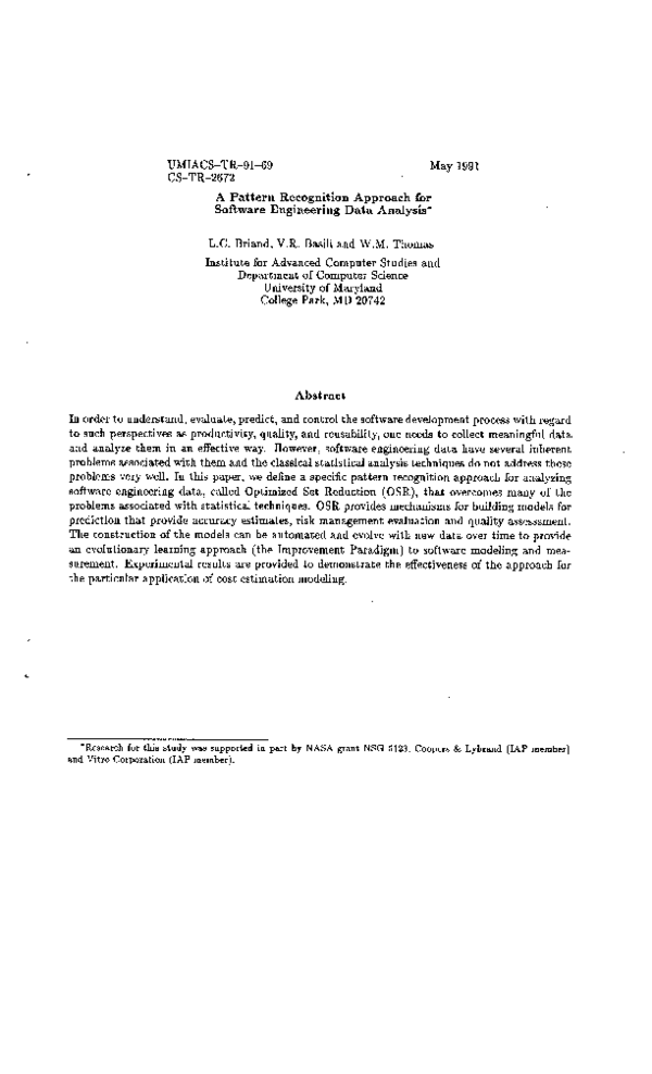 (PDF) A Pattern Recognition Approach for Software Engineering Data Analysis