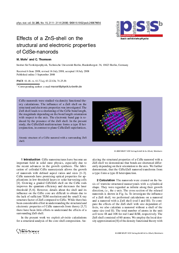 (PDF) Effects of a ZnS-shell on the structural and electronic ...
