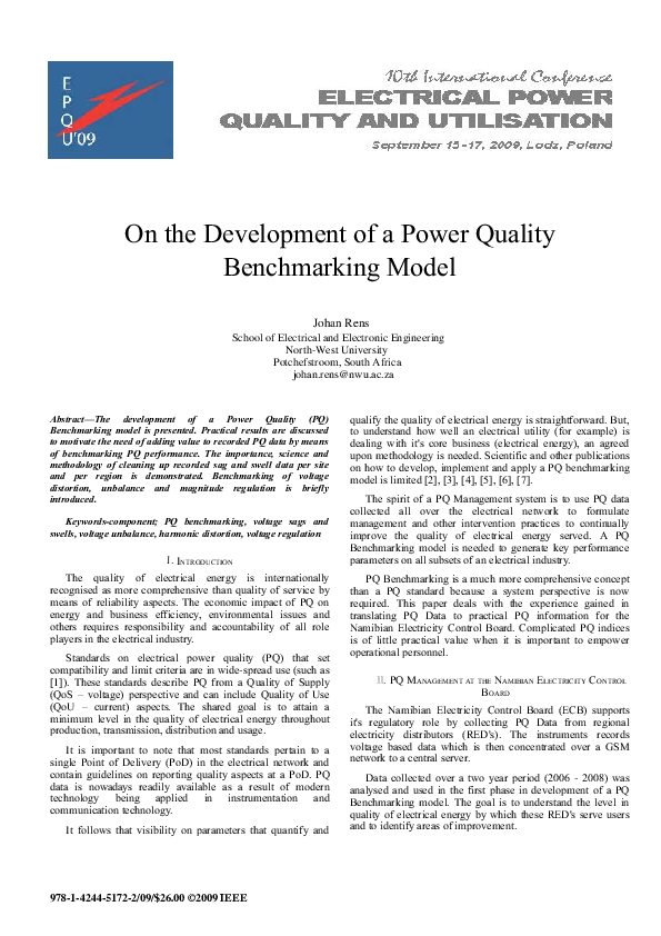(PDF) On the development of a Power Quality Benchmarking model