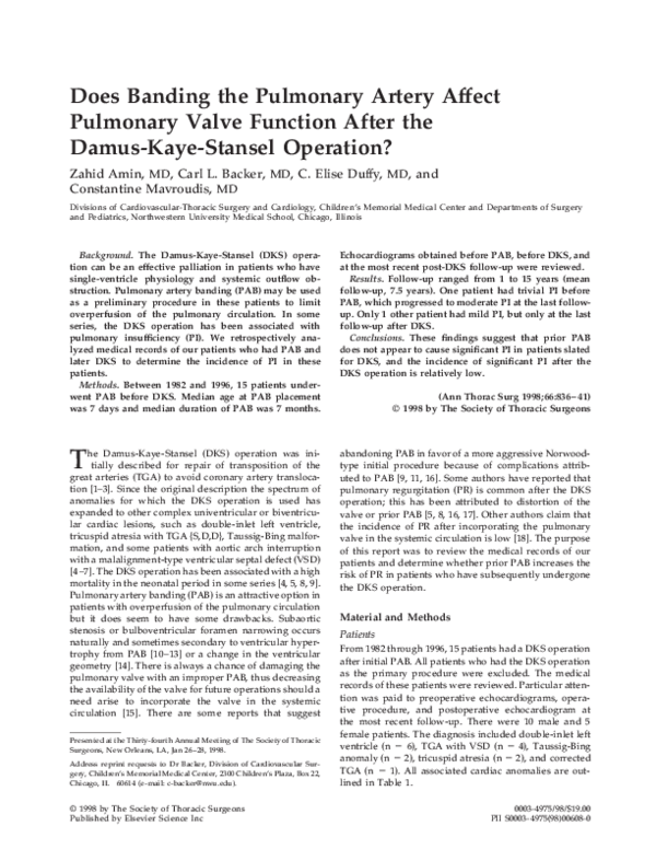 (PDF) Does banding the pulmonary artery affect pulmonary valve function