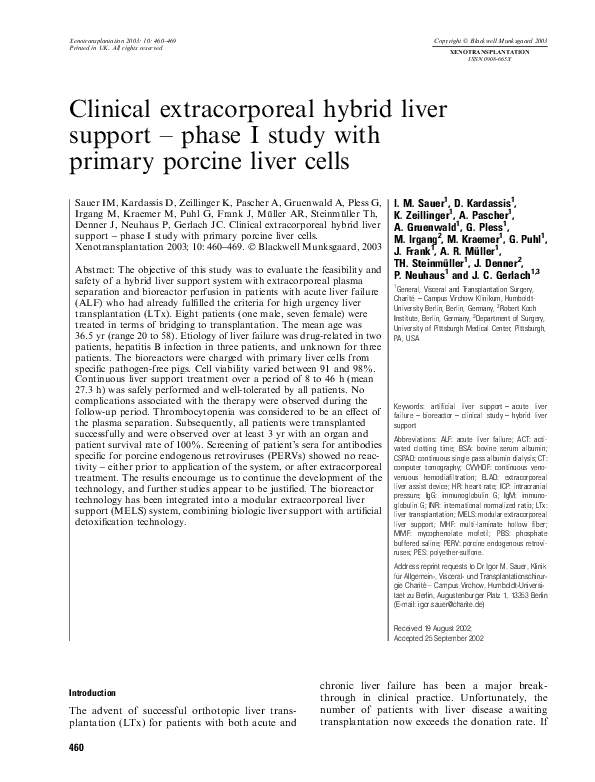 (PDF) Clinical extracorporeal hybrid liver support phase I study with