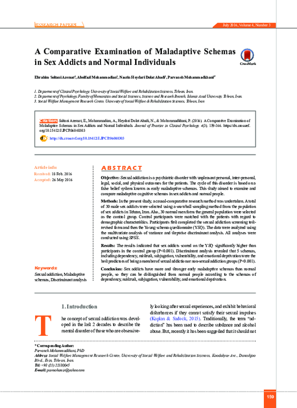 (PDF) A Comparative Examination of Maladaptive Schemas in Sex Addicts ...