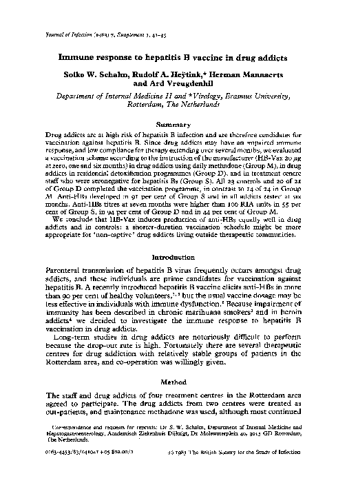 (PDF) Immune response to hepatitis B vaccine in drug addicts