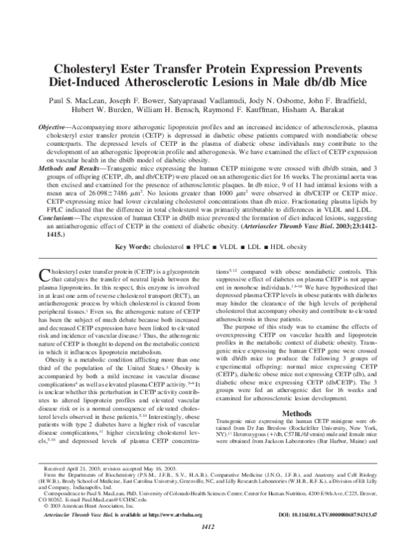 (PDF) Cholesteryl Ester Transfer Protein Expression Prevents Diet ...