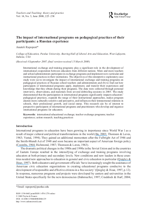 (PDF) The impact of international programs on pedagogical practices of ...