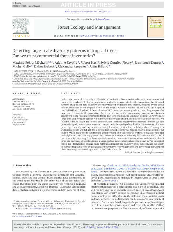 (PDF) Detecting large-scale diversity patterns in tropical trees: Can ...