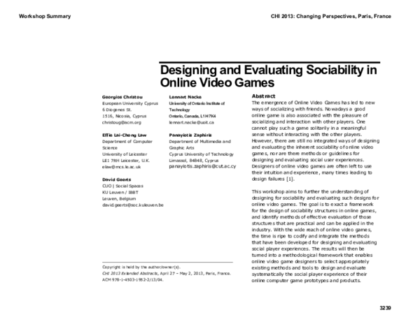 (PDF) Designing and evaluating sociability in online video games
