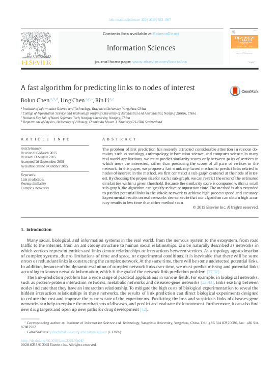 (PDF) A fast algorithm for predicting links to nodes of interest