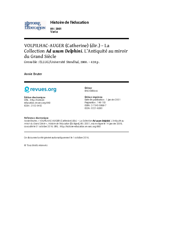 (PDF) VOLPILHACAUGER (Catherine) (dir.) La Collection Ad usum