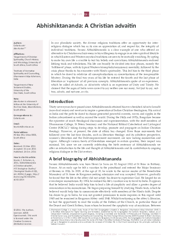 (PDF) Abhishiktananda: A Christian advaitin