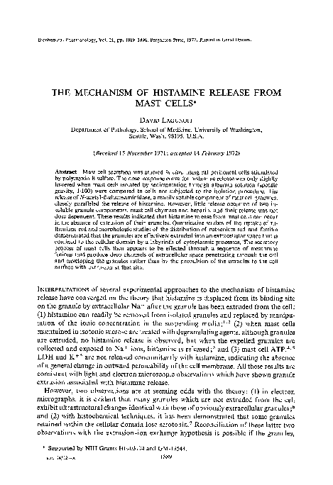 (PDF) The mechanism of histamine release from mast cells
