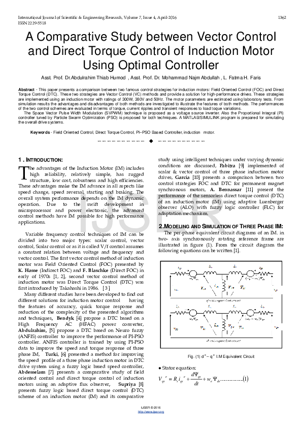 (PDF) A Comparative Study between Vector Control and Direct Torque ...
