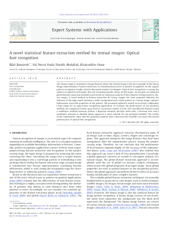 (PDF) A Statistical Global Feature Extraction Method for Optical Font ...