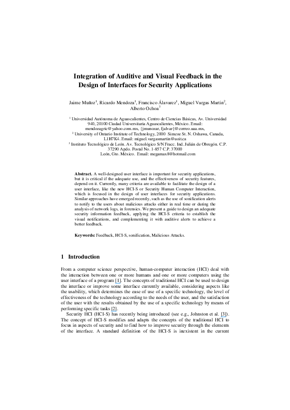 (PDF) Integration of Auditive and Visual Feedback in the Design of ...