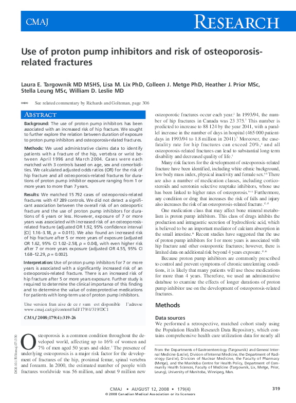 (PDF) Use of proton pump inhibitors and risk of osteoporosis-related ...