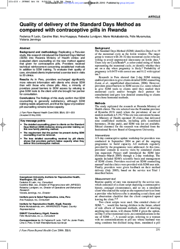(PDF) Quality of delivery of the Standard Days Method as compared with ...