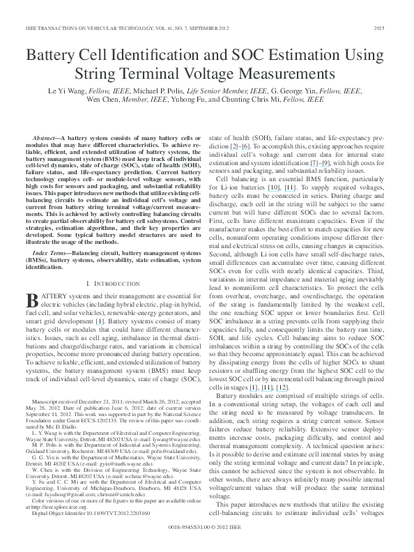 (PDF) Battery Cell Identification and SOC Estimation Using String ...